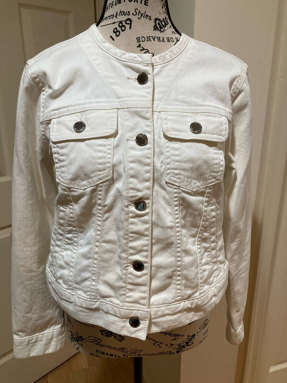 Lauren Ralph Lauren White Collarless Denim Jacket
